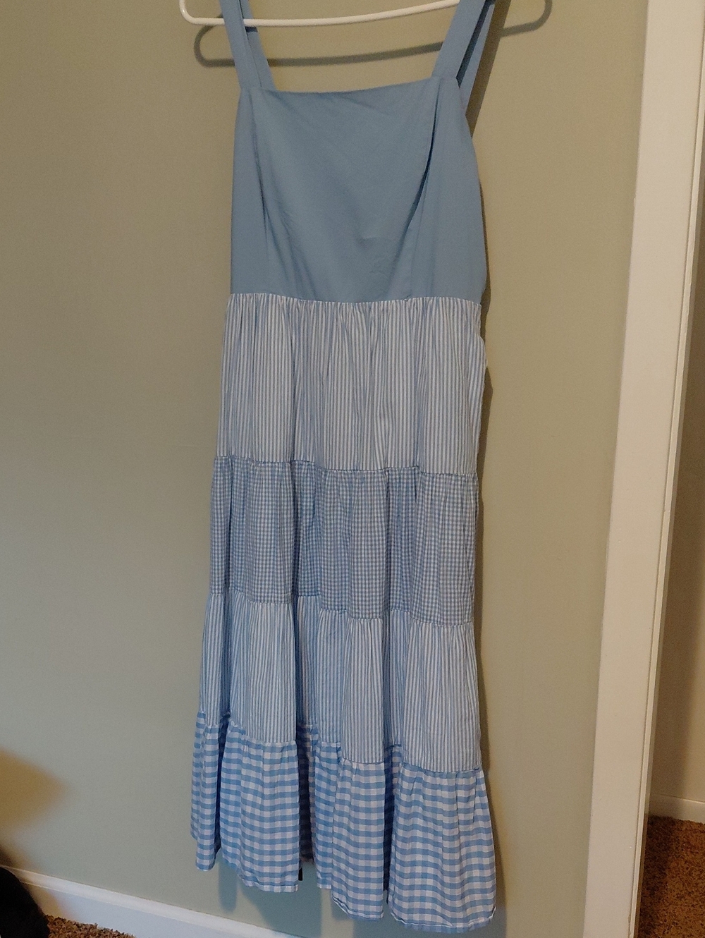 English Factory Light Blue Tiered Midi Dress